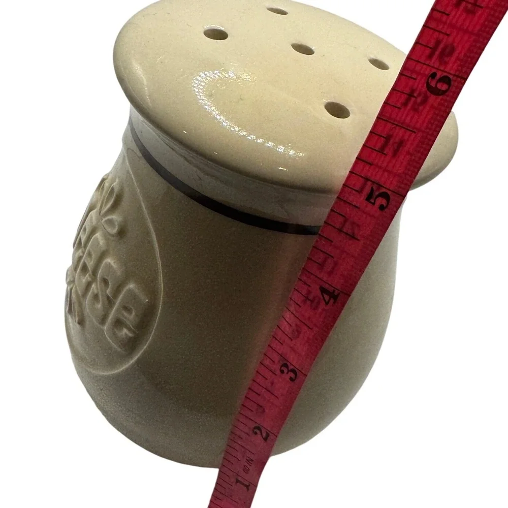 Vintage‎ Ceramic Parmesan Cheese Shaker Dispenser Cream with Brown Script Accent